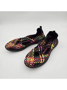 Tek Gear Women Woven Slip-On Flats Size 9 Black Multicolor Lightweight Pre-Owned